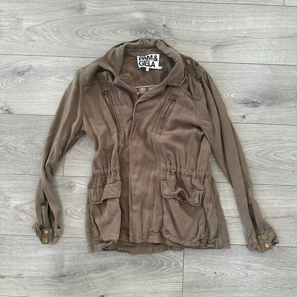 Pam & Gela Designer Brown Soft Knit Aztec Embroidered Jacket Size S - Picture 2 of 7